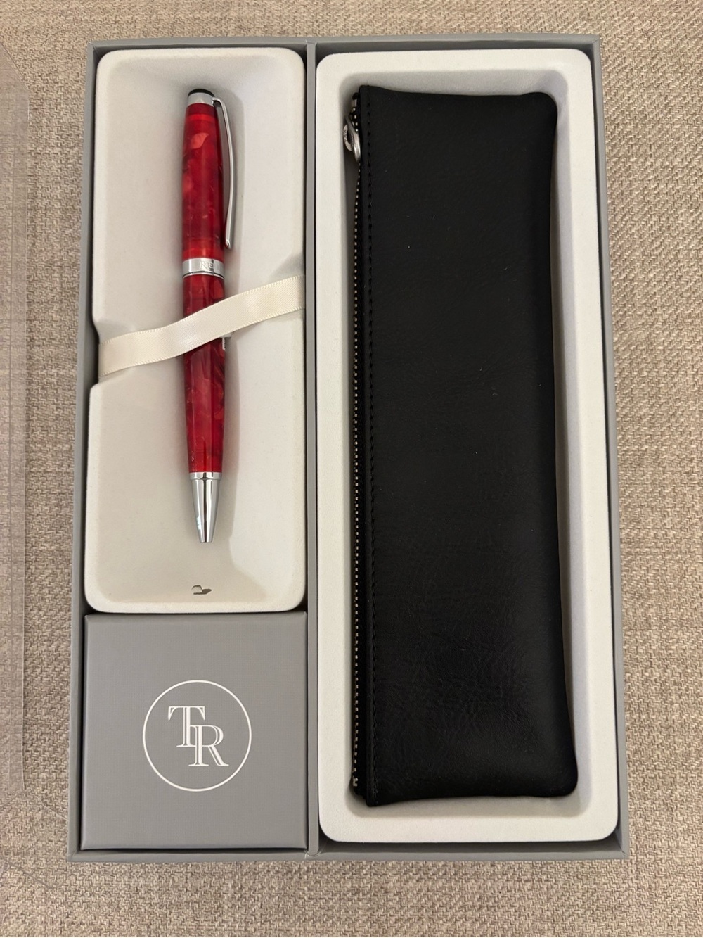 TR Things Remembered Reflections Red Marble Ballpoint Pen Set New